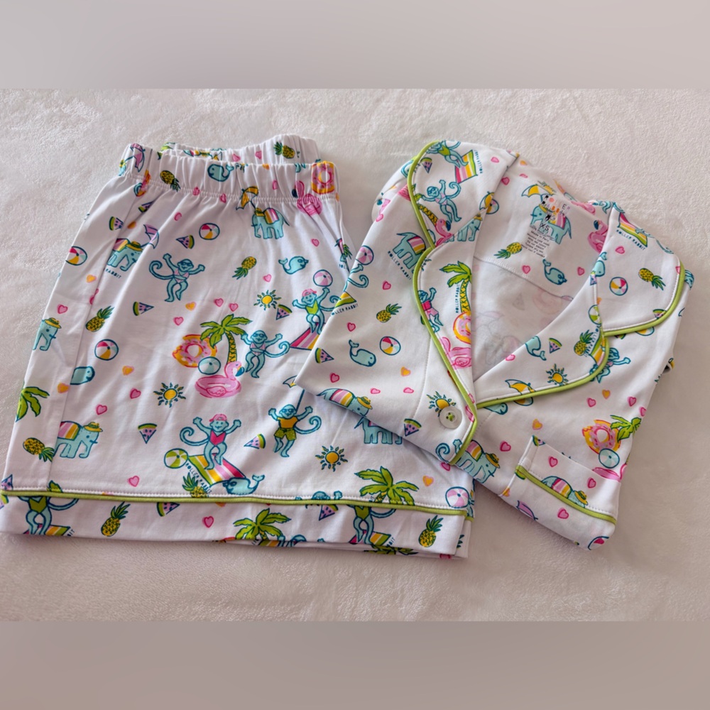 Roller Rabbit White Pajama Set with Colorful Print